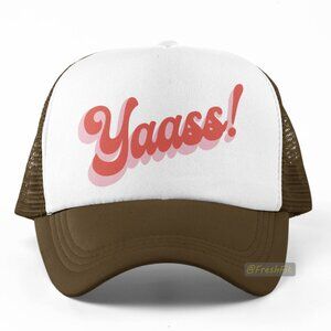 🆕Yaass! Foam Trucker Hat Mesh Snapback Cap Brown/White